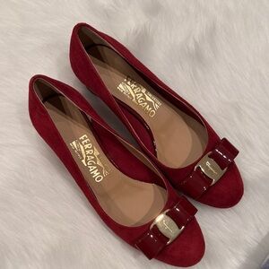 Salvatore Ferragamo Red Flats with Bow Accent